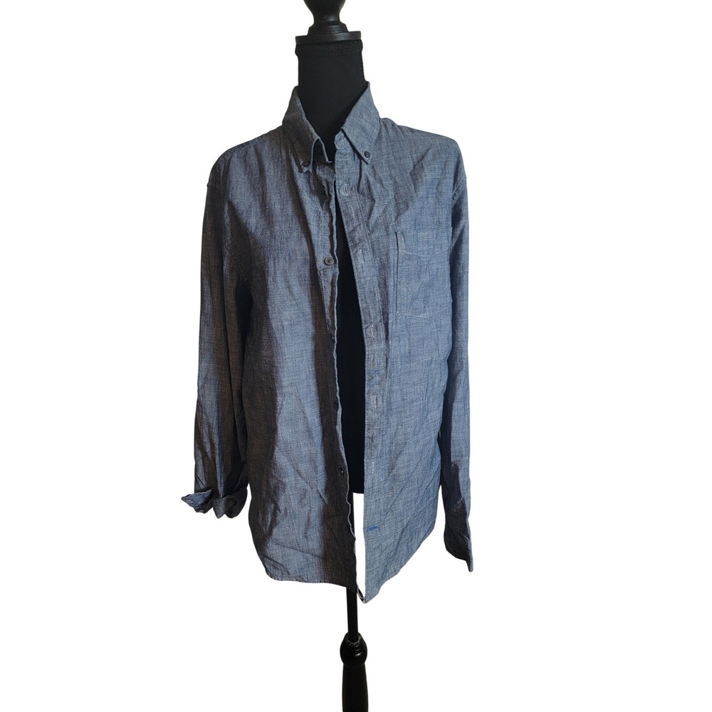 Gap Women Blue Chambray Cotton Button Down Long Sleeve Shirt Large